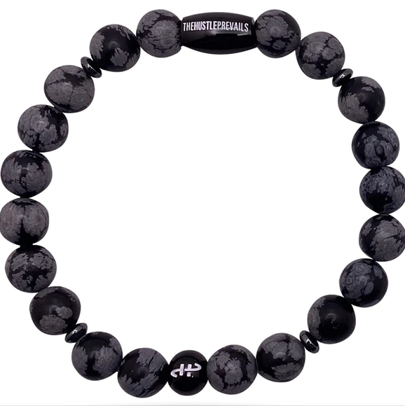 Snowflake Obsidian Motivational Gemstone Bracelet Black XL - Picture 1 of 5